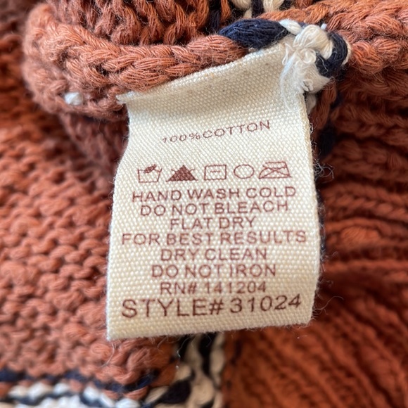 NWT’s Hem & Thread Textured Chunky V-Neck Stripe Sweater Rust & Cream Size L - Picture 12 of 12